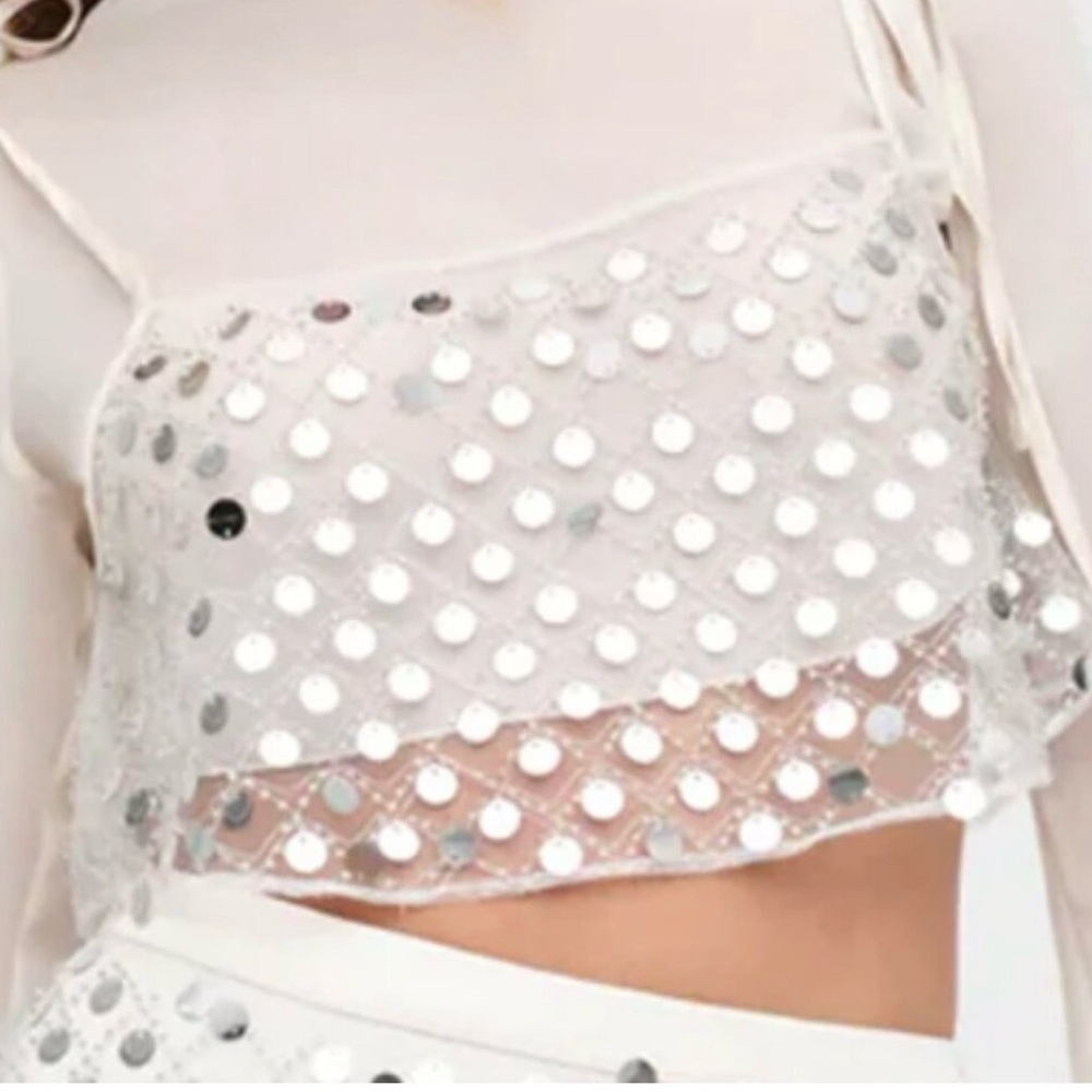 For Love And Lemons Silver Sequin Crop Cami